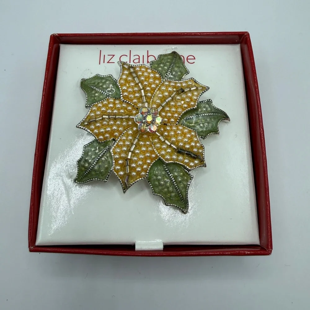 Vintage Festive Beaded Poinsettia Brooch‎ from Liz Claiborne
